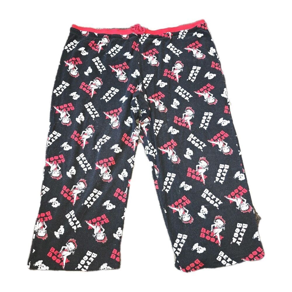 Betty Boop 2012 Y2K Sz 3X Black AOP Print Drawstring Crop Pajama Lounge Pants